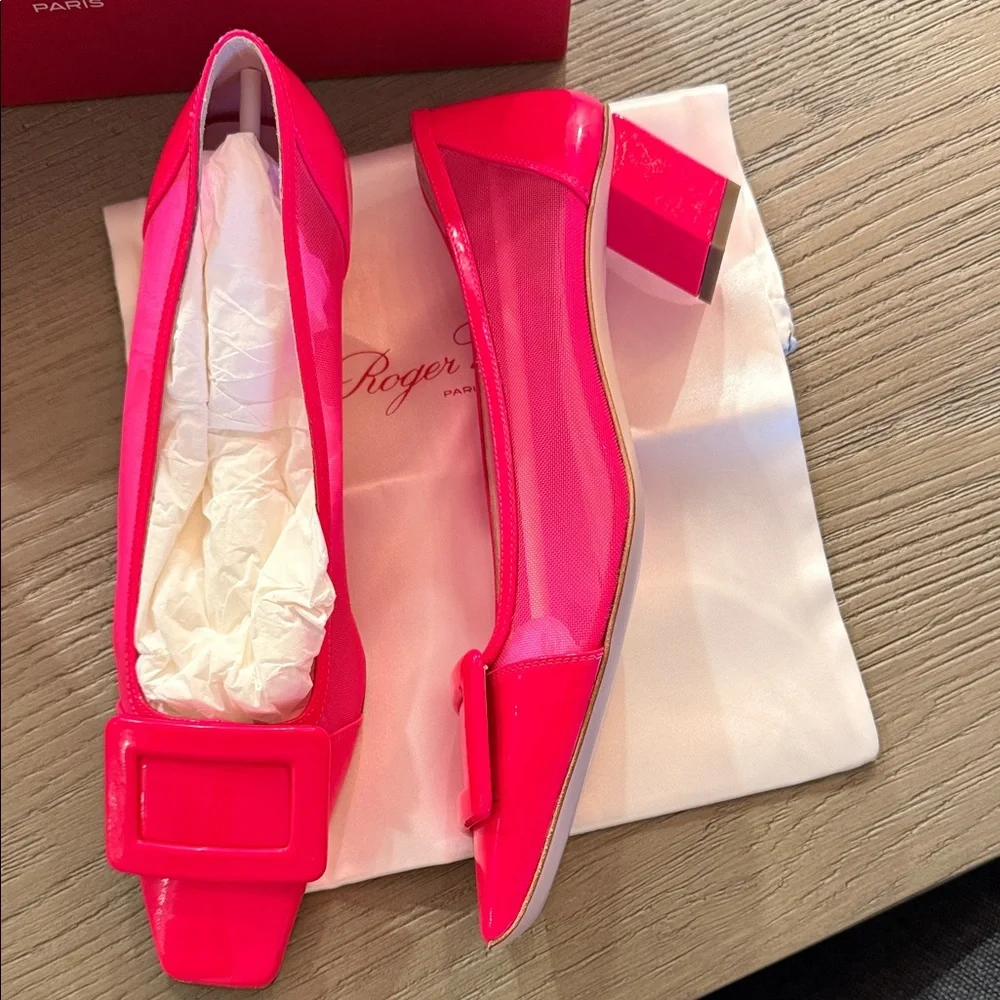 NITB Roger Vivier Bright Pink Flats with Buckle-38 - Picture 4 of 8